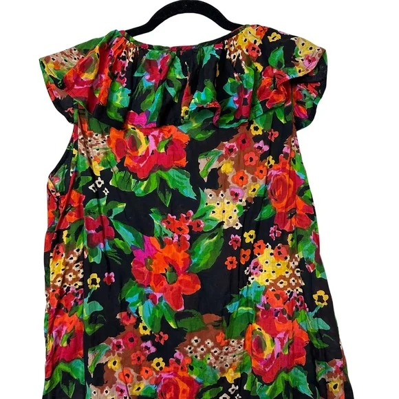 Vintage 90s Cotton Backyard Blues Floral Printed Ruffled Shoulder Sleeveless Top - Picture 4 of 7